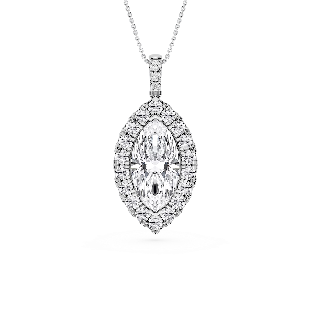 Marquise Lab Grown Diamond Halo Diamond Bail Solitaire Pendant - 16 to 18 Inches