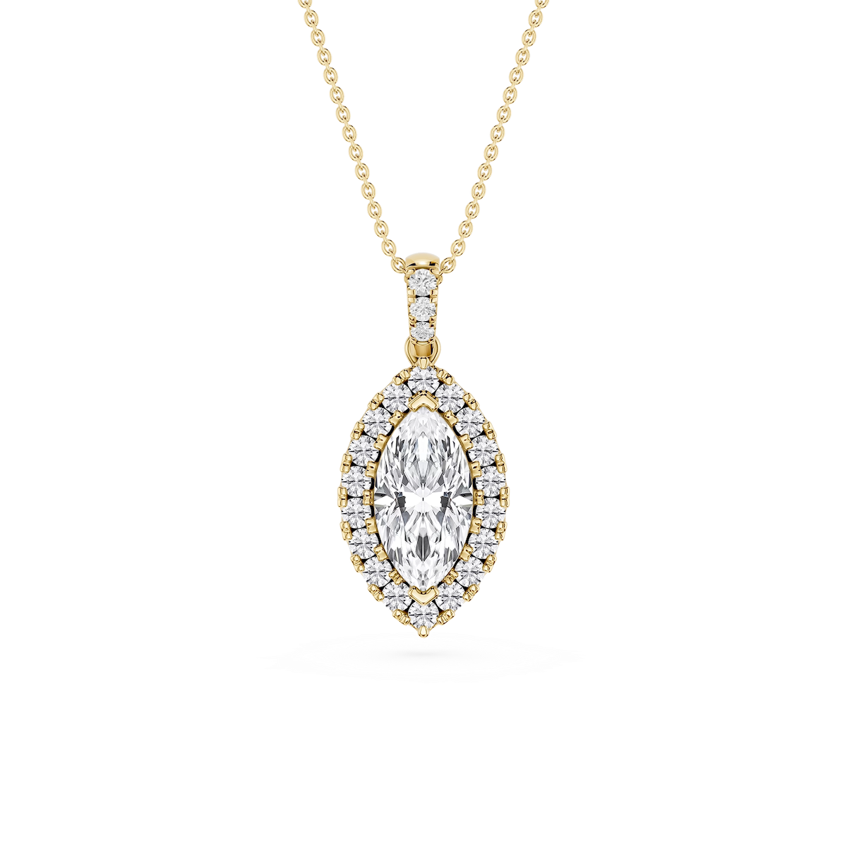 Marquise Lab Grown Diamond Halo Diamond Bail Solitaire Pendant - 16 to 18 Inches