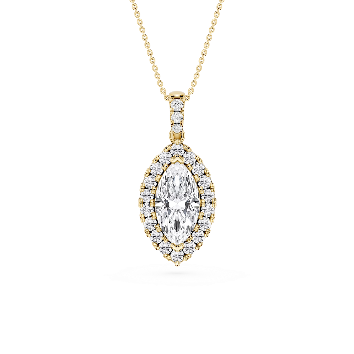 Marquise Lab Grown Diamond Halo Diamond Bail Solitaire Pendant - 16 to 18 Inches