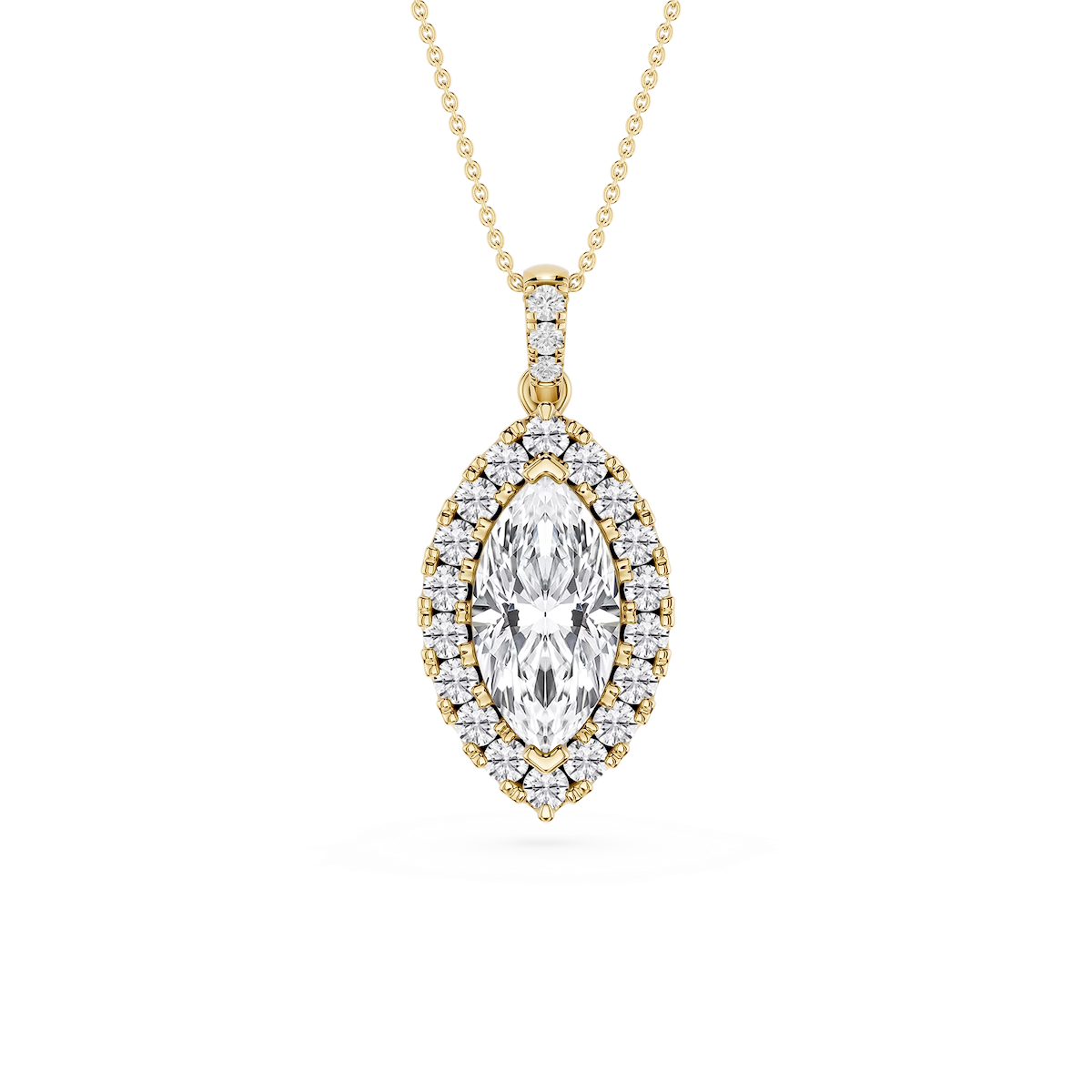 Marquise Lab Grown Diamond Halo Diamond Bail Solitaire Pendant - 16 to 18 Inches