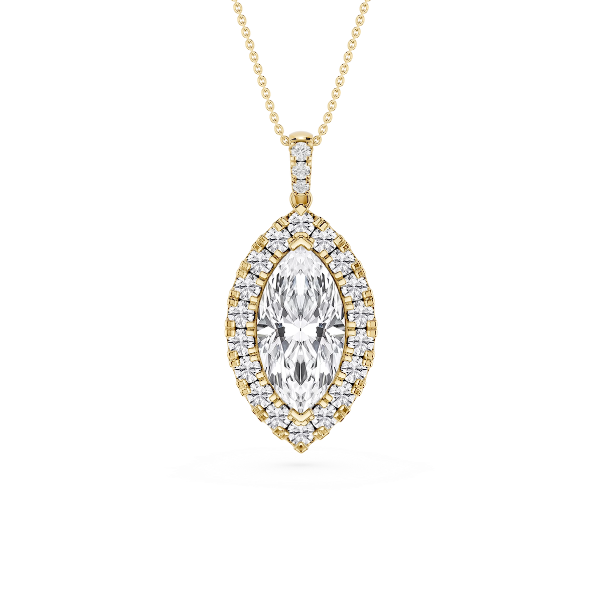 Marquise Lab Grown Diamond Halo Diamond Bail Solitaire Pendant - 16 to 18 Inches