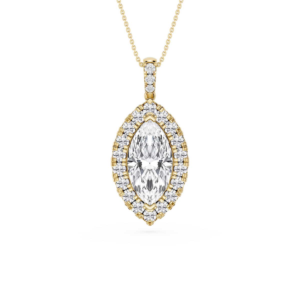 Marquise Lab Grown Diamond Halo Diamond Bail Solitaire Pendant - 16 to 18 Inches