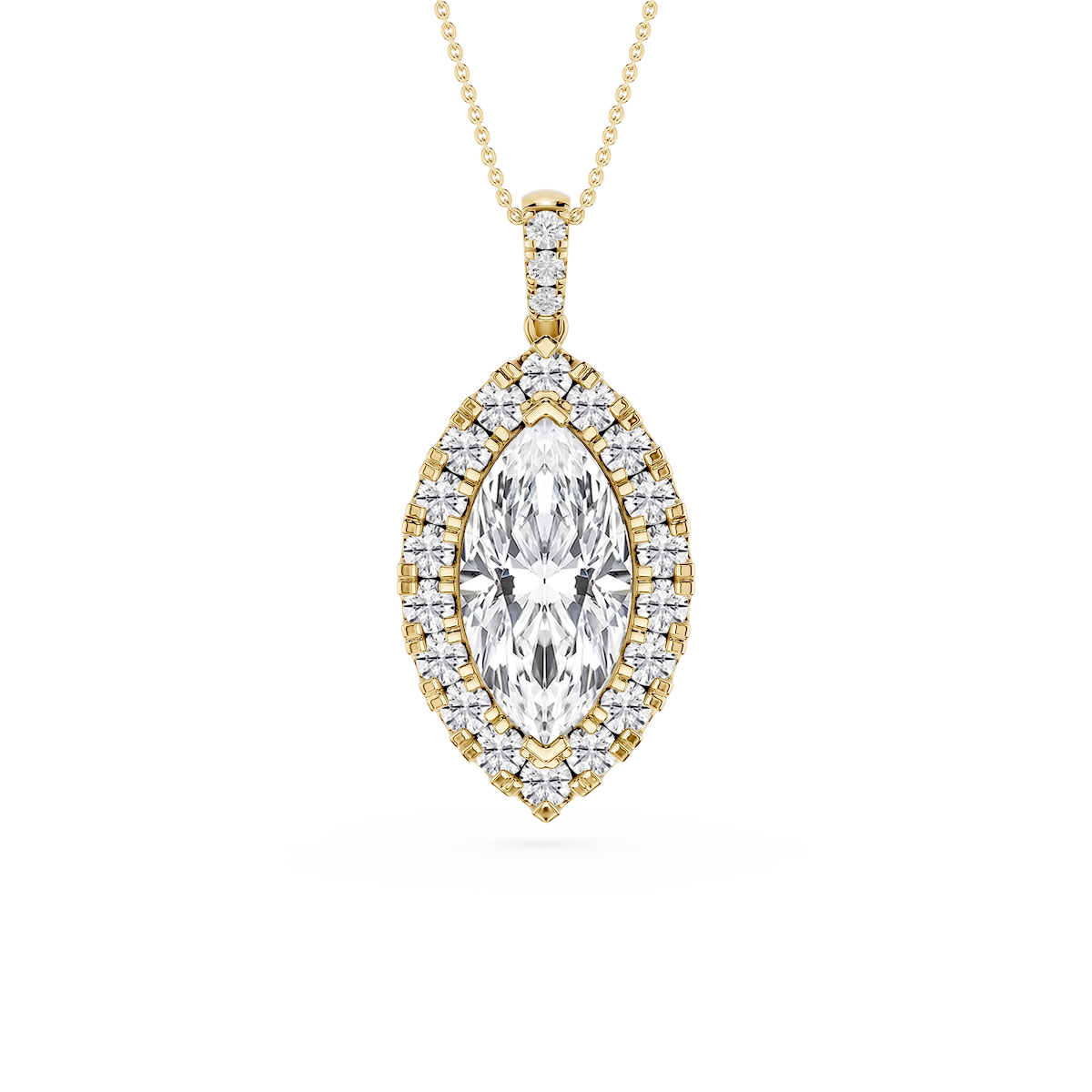 Marquise Lab Grown Diamond Halo Diamond Bail Solitaire Pendant - 16 to 18 Inches