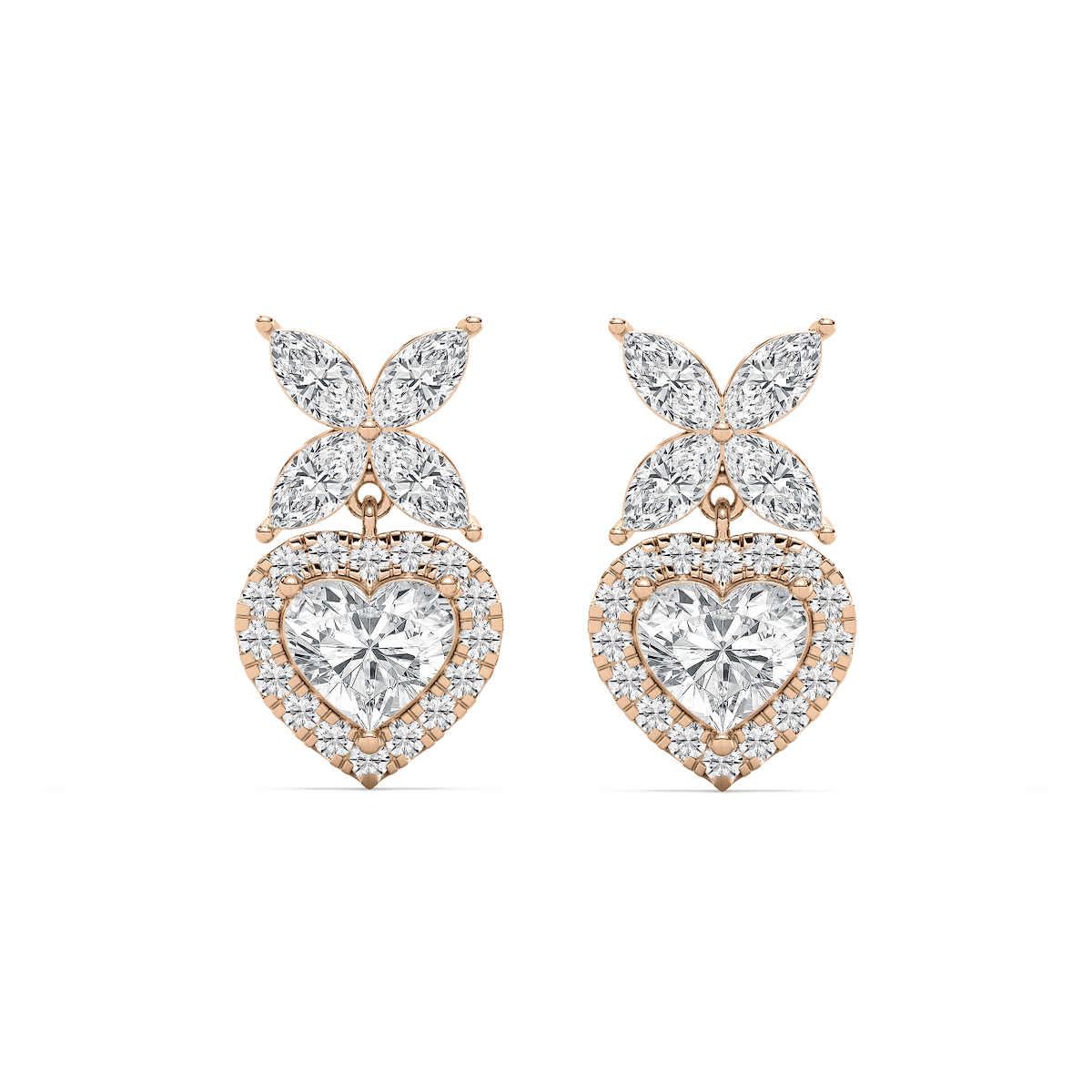 3 ⁷/₈ ctw Heart & Marquise Lab Grown Diamond Petal Drop Earrings