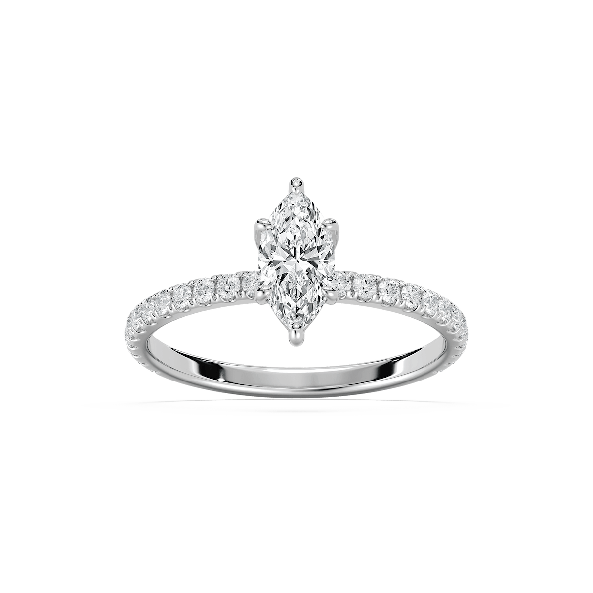 Maura 1 ctw Marquise Lab Grown Diamond Petite Six Prong Side Stone Engagement Ring