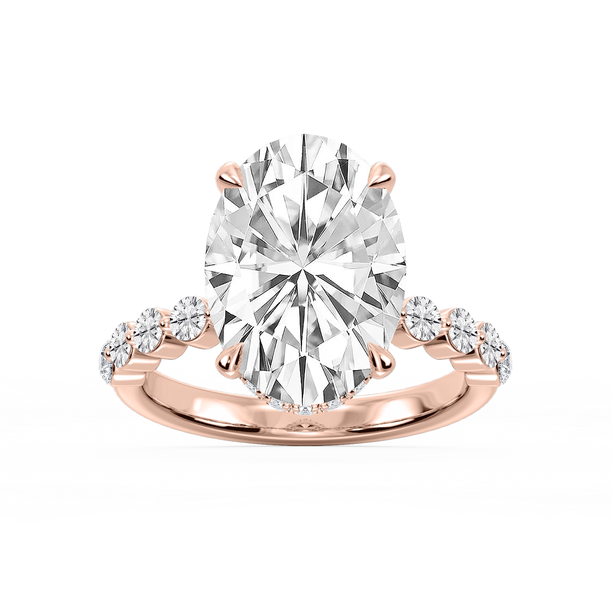 Melody Oval Lab Grown Diamond Single Shared Prong Collar Hidden Halo Engagement Ring