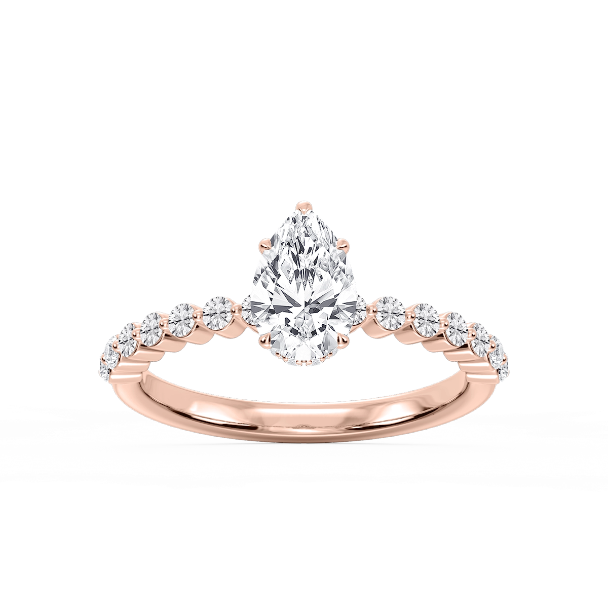 Melody Pear Lab Grown Diamond Single Shared Prong Collar Hidden Halo Engagement Ring