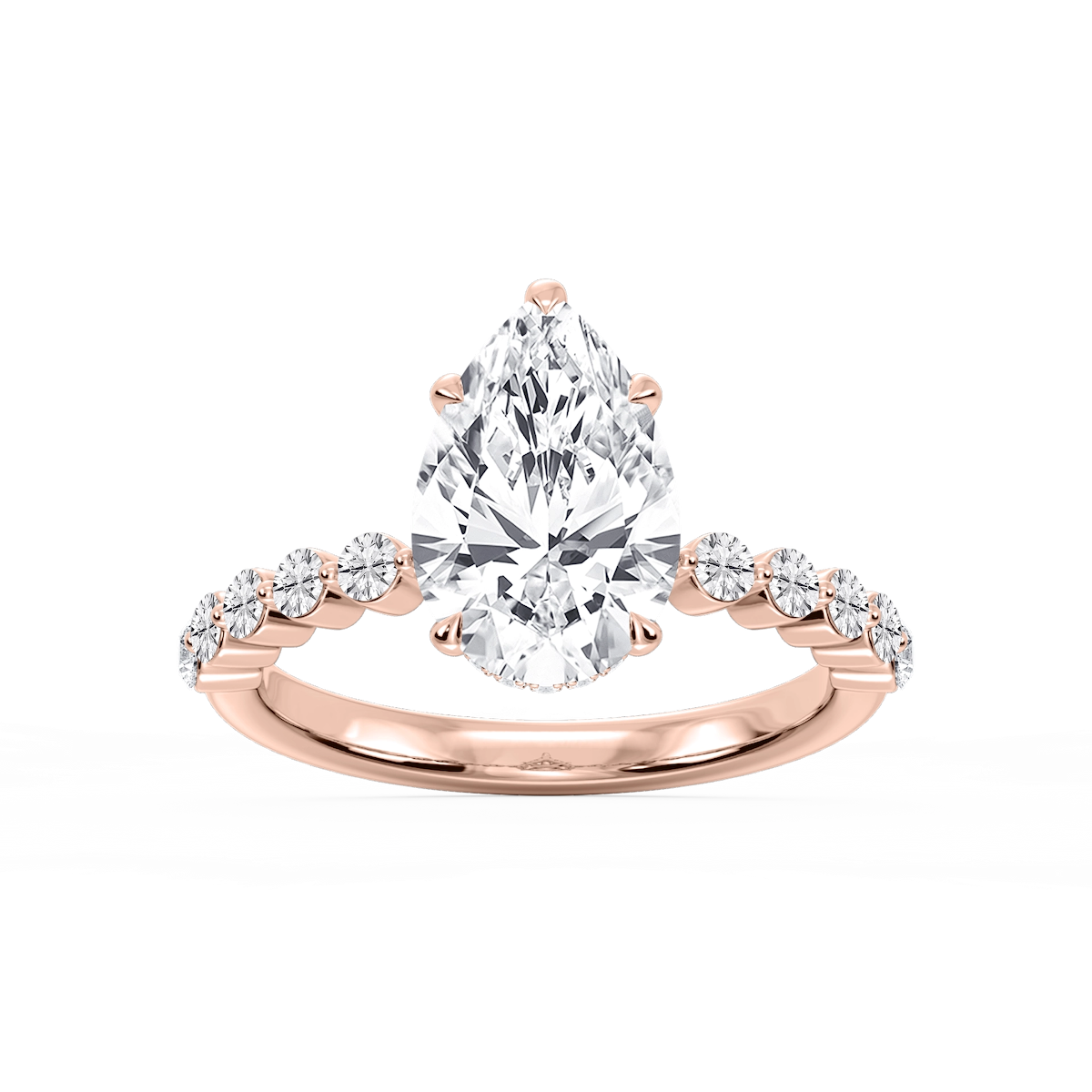 Melody Pear Lab Grown Diamond Single Shared Prong Collar Hidden Halo Engagement Ring