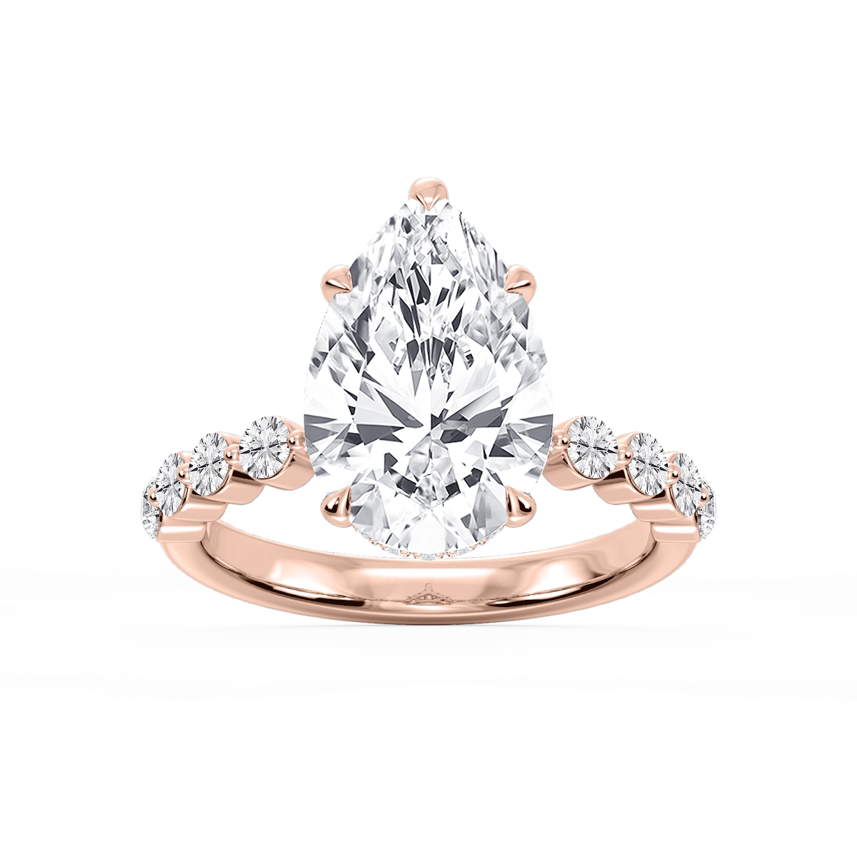 Melody Pear Lab Grown Diamond Single Shared Prong Collar Hidden Halo Engagement Ring