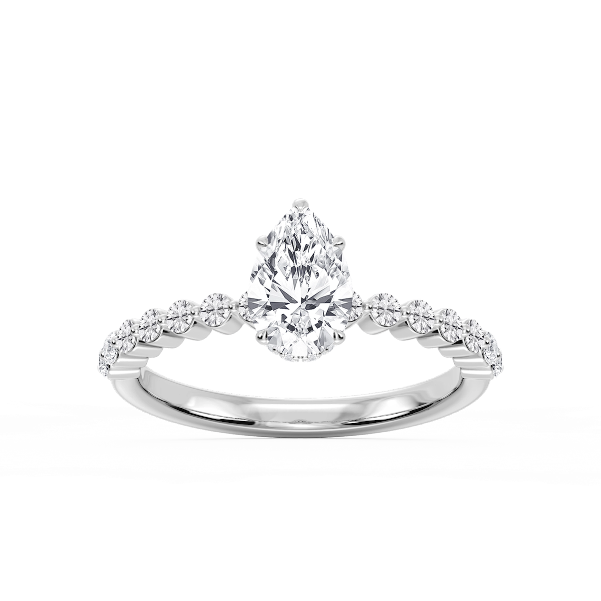 Melody Pear Lab Grown Diamond Single Shared Prong Collar Hidden Halo Engagement Ring