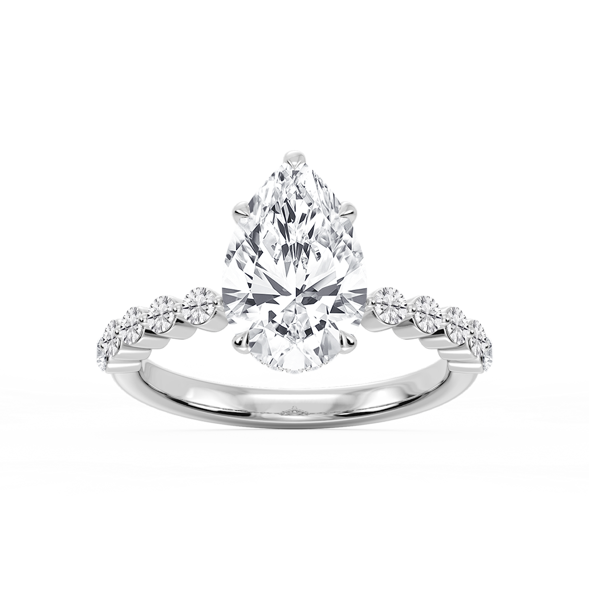 Melody Pear Lab Grown Diamond Single Shared Prong Collar Hidden Halo Engagement Ring