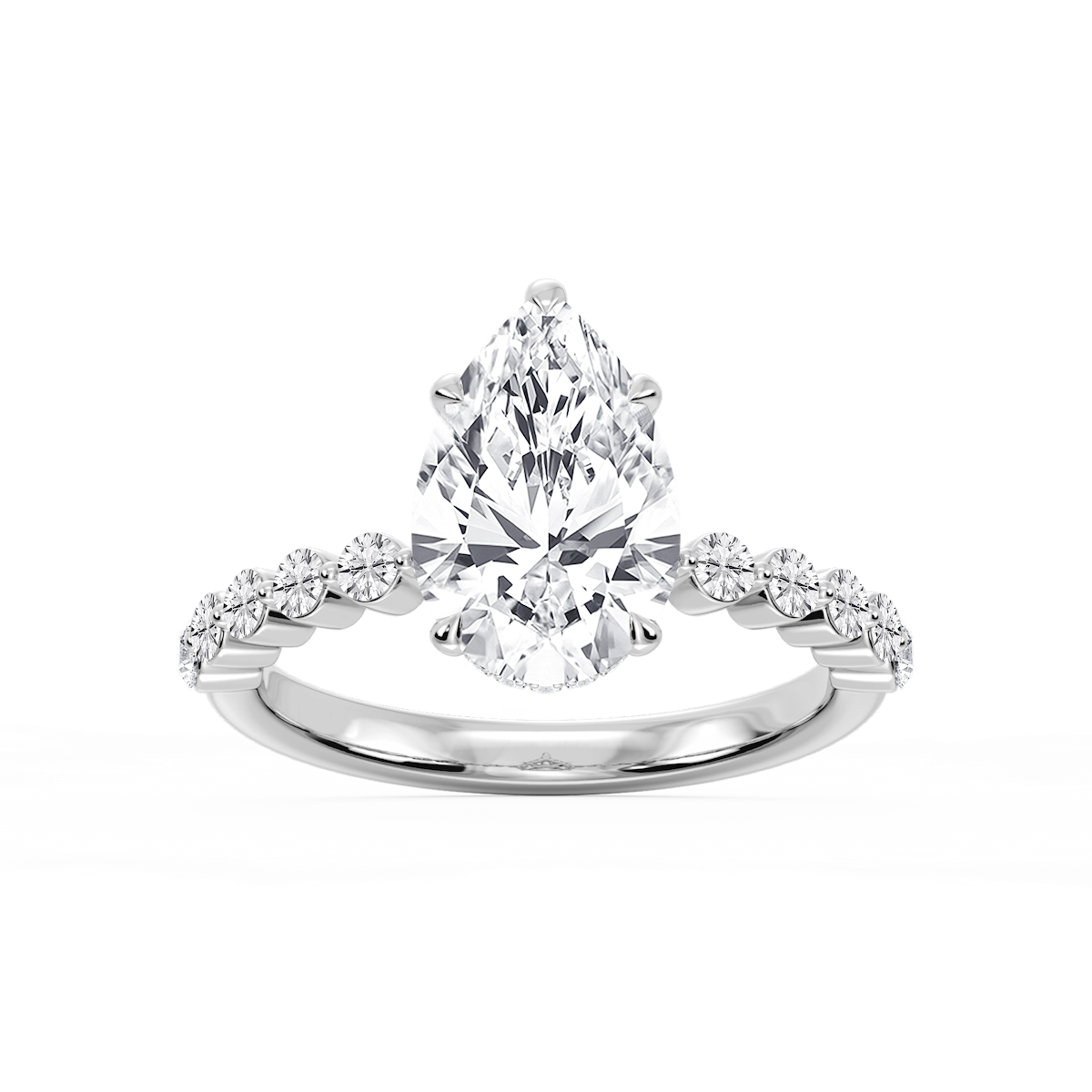 Melody Pear Lab Grown Diamond Single Shared Prong Collar Hidden Halo Engagement Ring