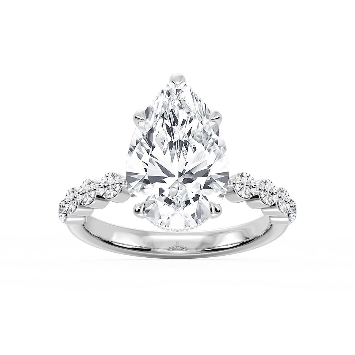 Melody Pear Lab Grown Diamond Single Shared Prong Collar Hidden Halo Engagement Ring
