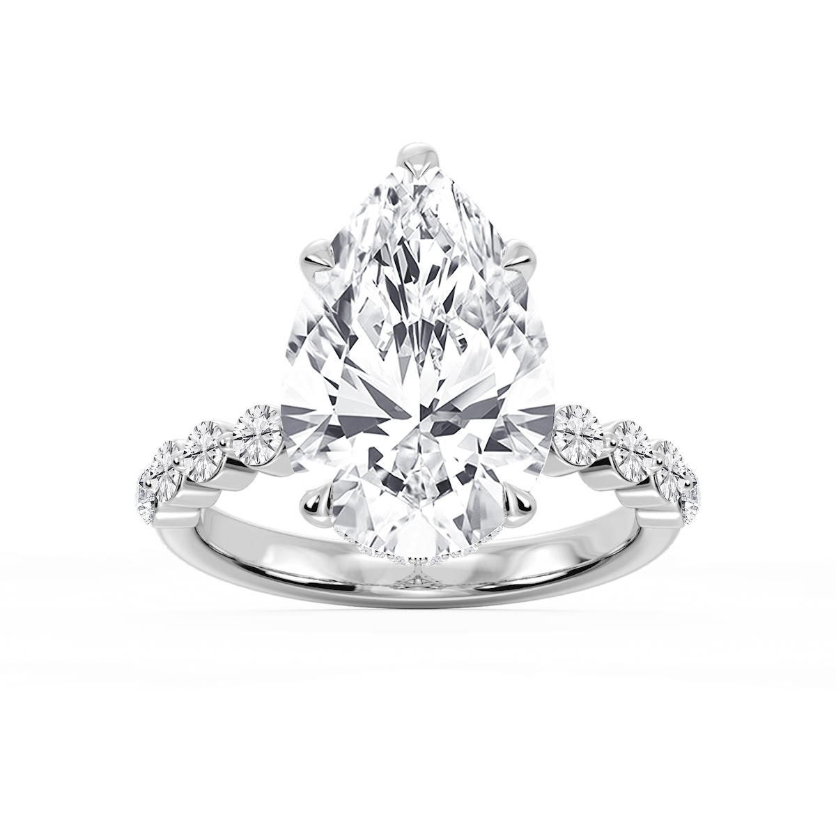 Melody Pear Lab Grown Diamond Single Shared Prong Collar Hidden Halo Engagement Ring