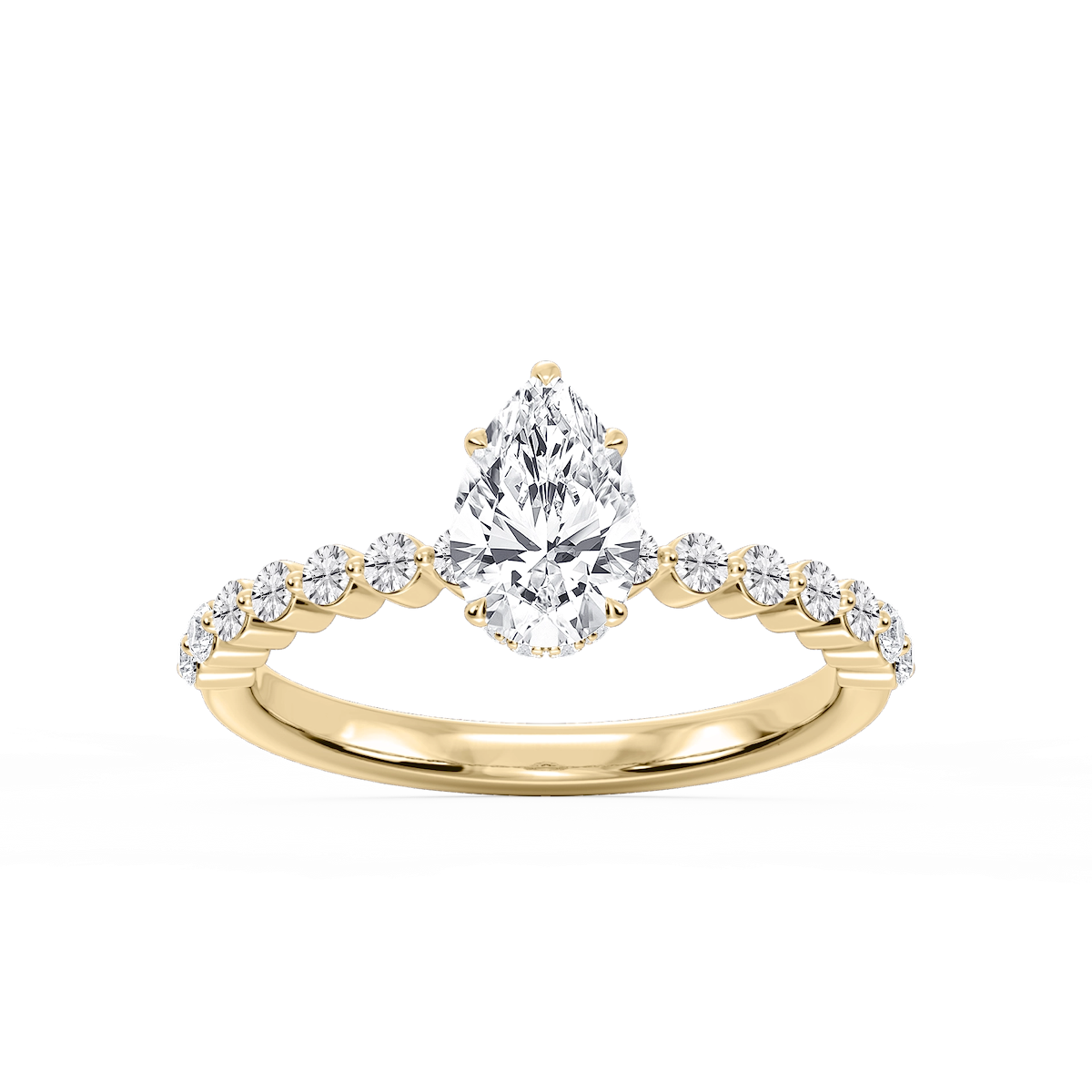 Melody Pear Lab Grown Diamond Single Shared Prong Collar Hidden Halo Engagement Ring
