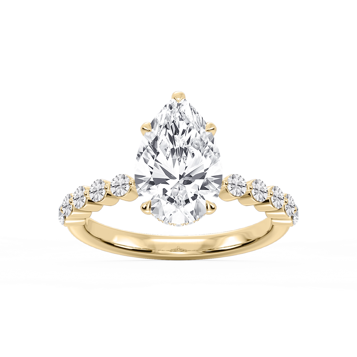 Melody Pear Lab Grown Diamond Single Shared Prong Collar Hidden Halo Engagement Ring
