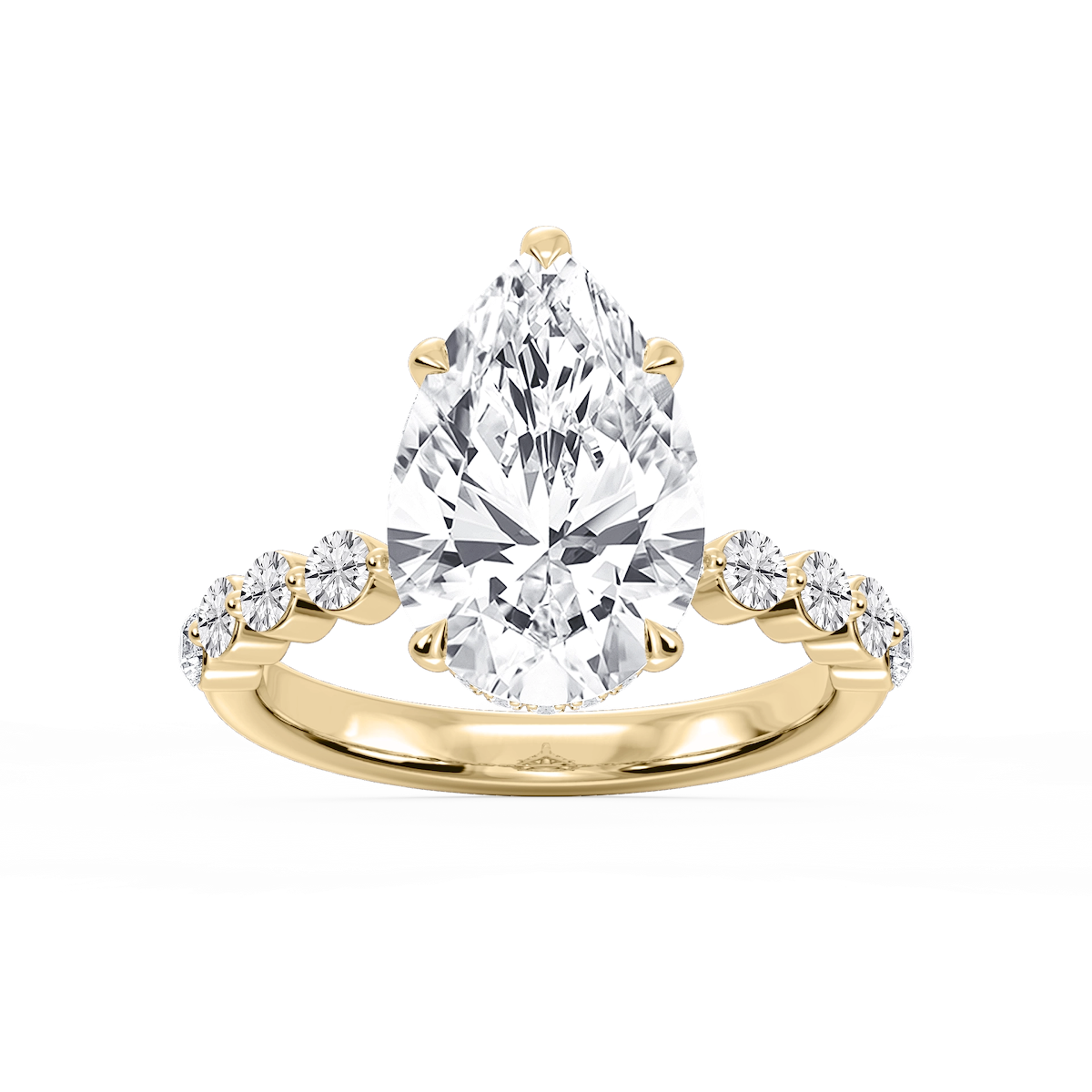 Melody Pear Lab Grown Diamond Single Shared Prong Collar Hidden Halo Engagement Ring