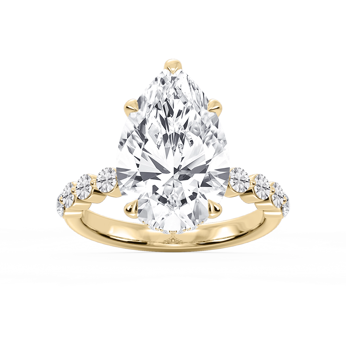 Melody Pear Lab Grown Diamond Single Shared Prong Collar Hidden Halo Engagement Ring