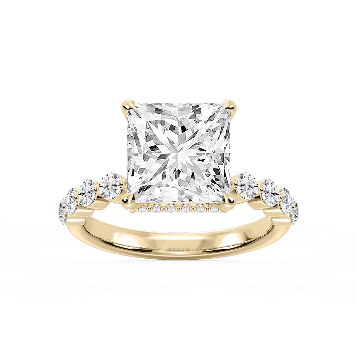 Melody Princess Lab Grown Diamond Single Shared Prong Collar Hidden Halo Engagement Ring