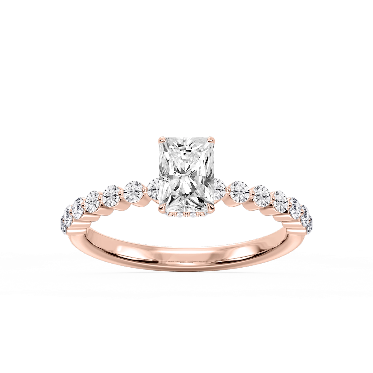 Melody Radiant Lab Grown Diamond Single Shared Prong Collar Hidden Halo Engagement Ring
