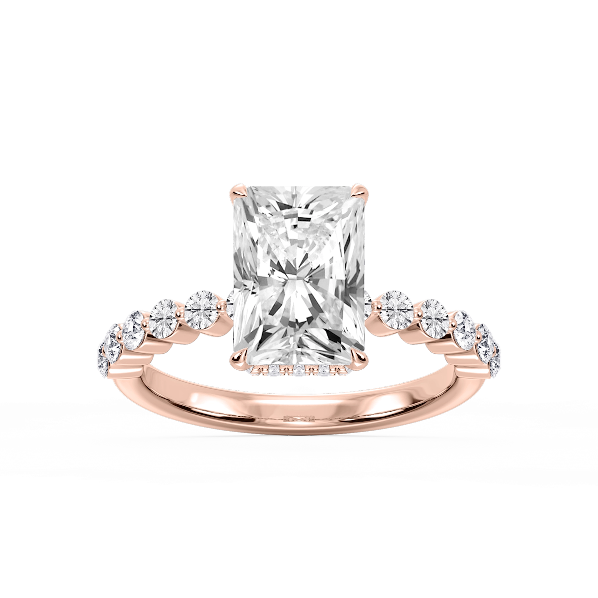 Melody Radiant Lab Grown Diamond Single Shared Prong Collar Hidden Halo Engagement Ring