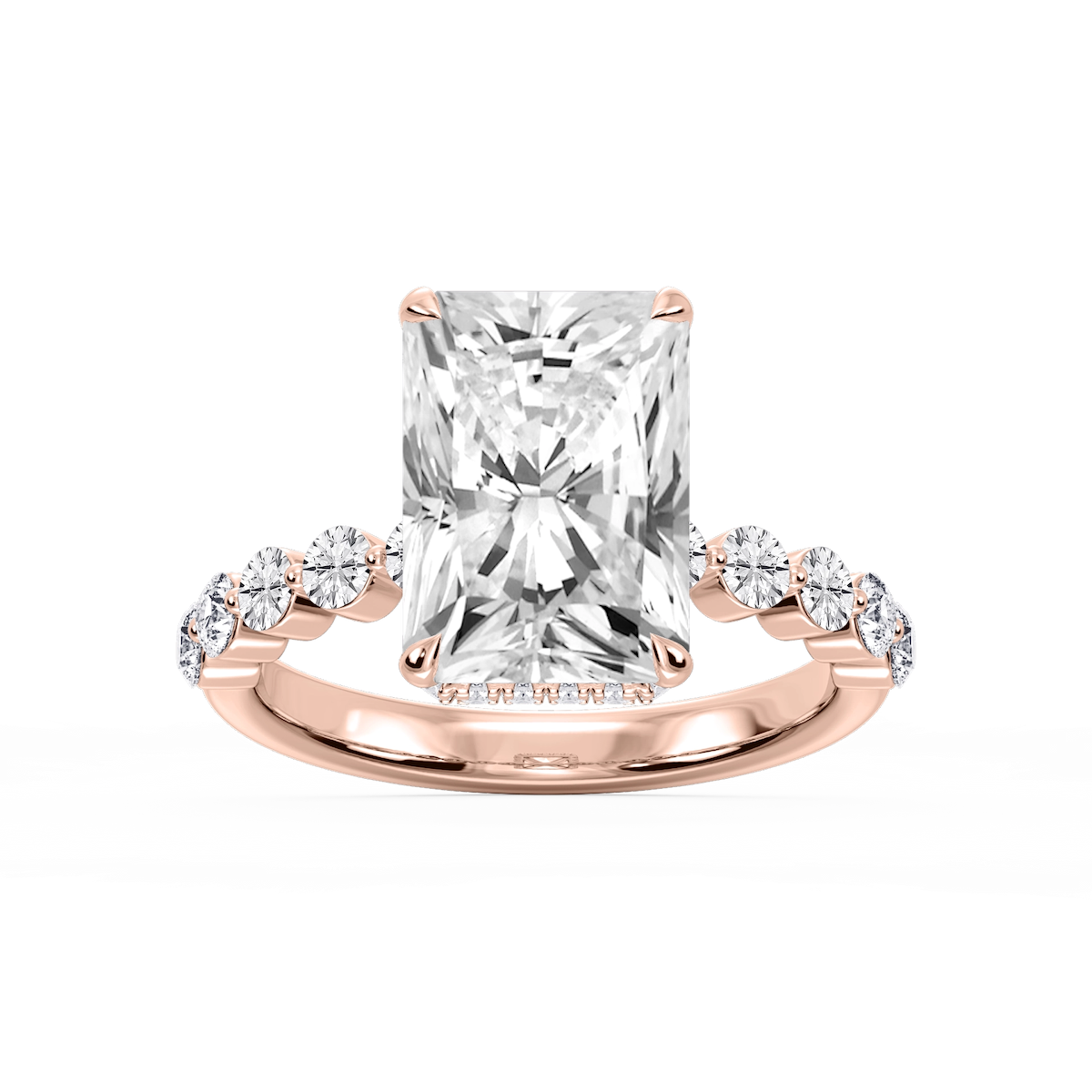 Melody Radiant Lab Grown Diamond Single Shared Prong Collar Hidden Halo Engagement Ring
