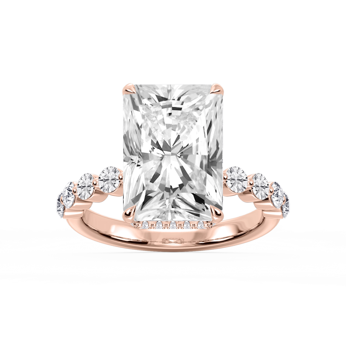 Melody Radiant Lab Grown Diamond Single Shared Prong Collar Hidden Halo Engagement Ring