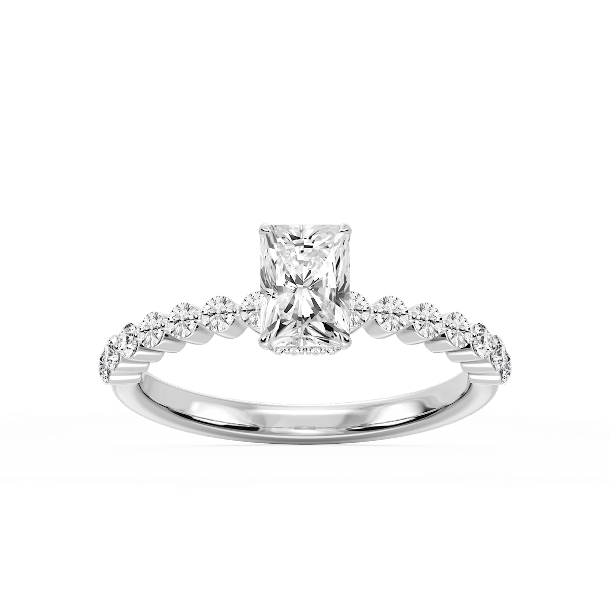 Melody Radiant Lab Grown Diamond Single Shared Prong Collar Hidden Halo Engagement Ring