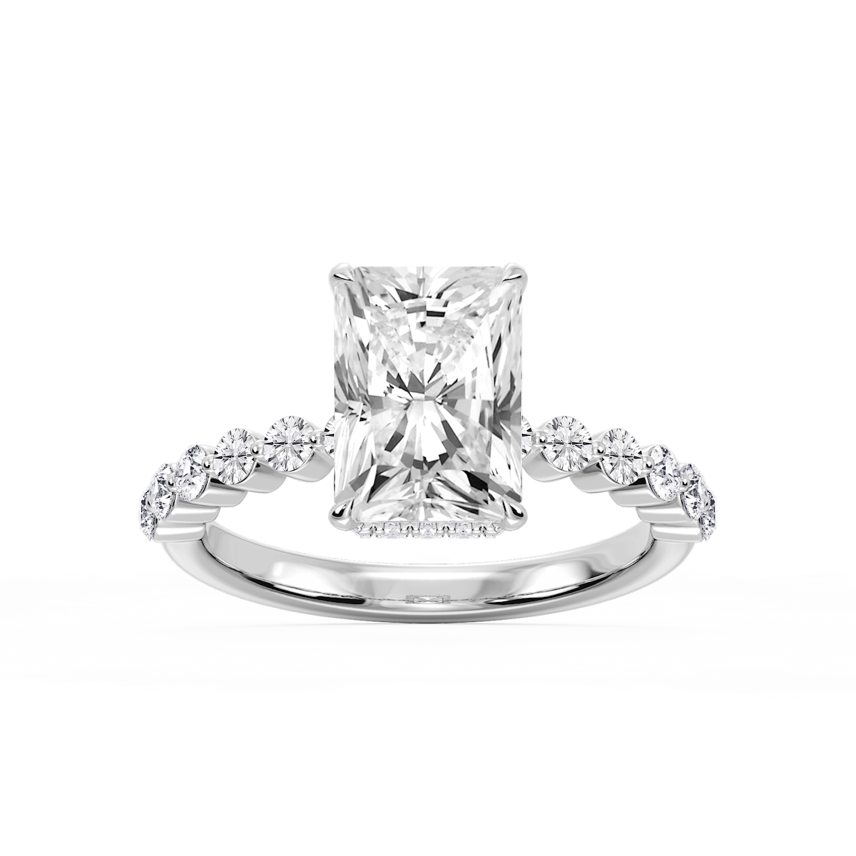 Melody Radiant Lab Grown Diamond Single Shared Prong Collar Hidden Halo Engagement Ring
