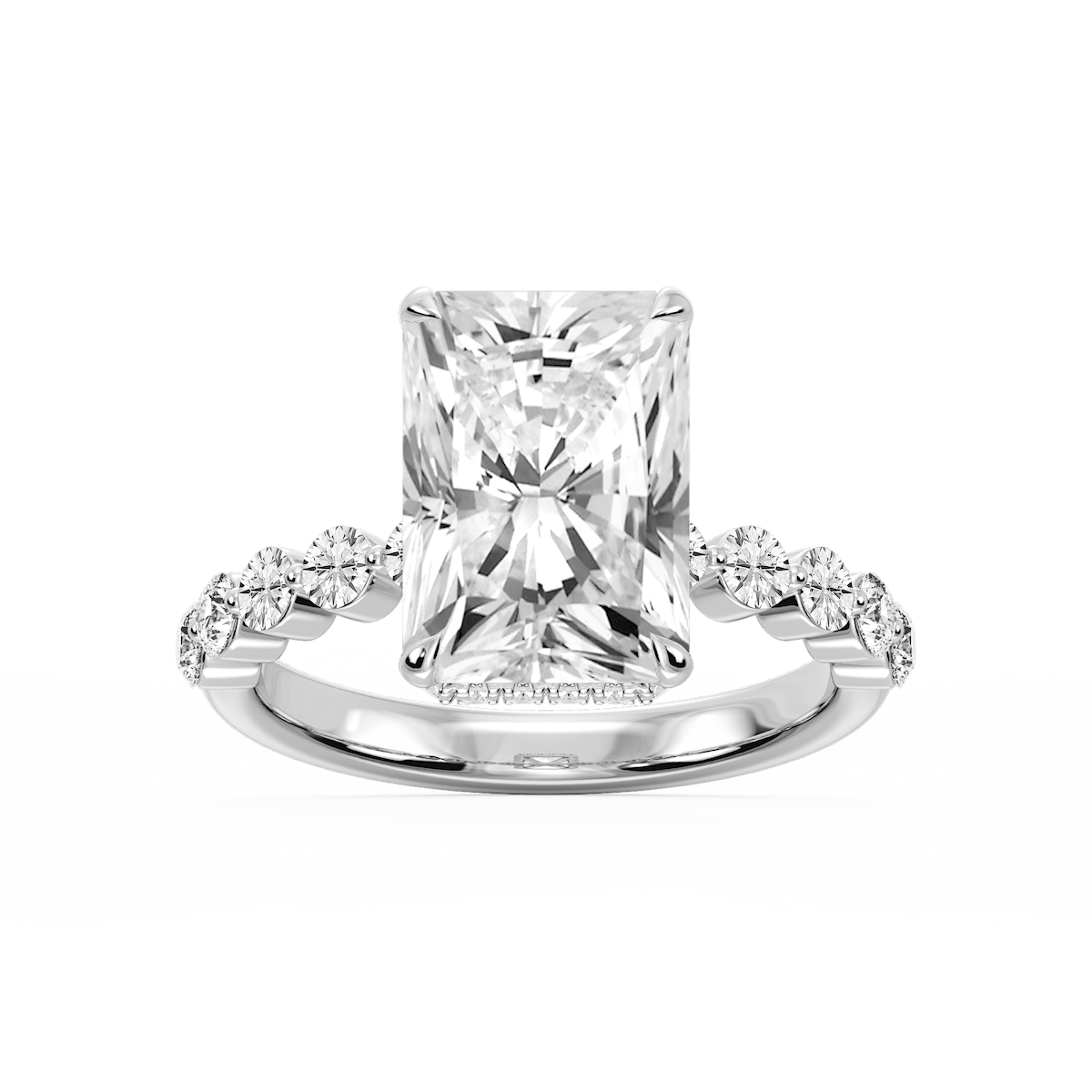 Melody Radiant Lab Grown Diamond Single Shared Prong Collar Hidden Halo Engagement Ring