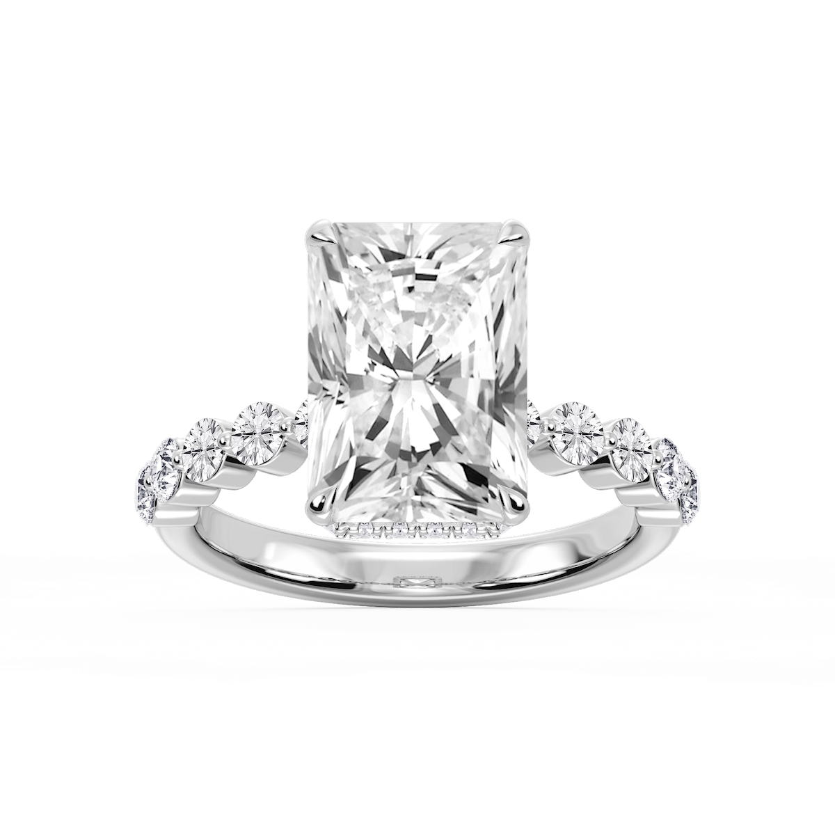 Melody Radiant Lab Grown Diamond Single Shared Prong Collar Hidden Halo Engagement Ring