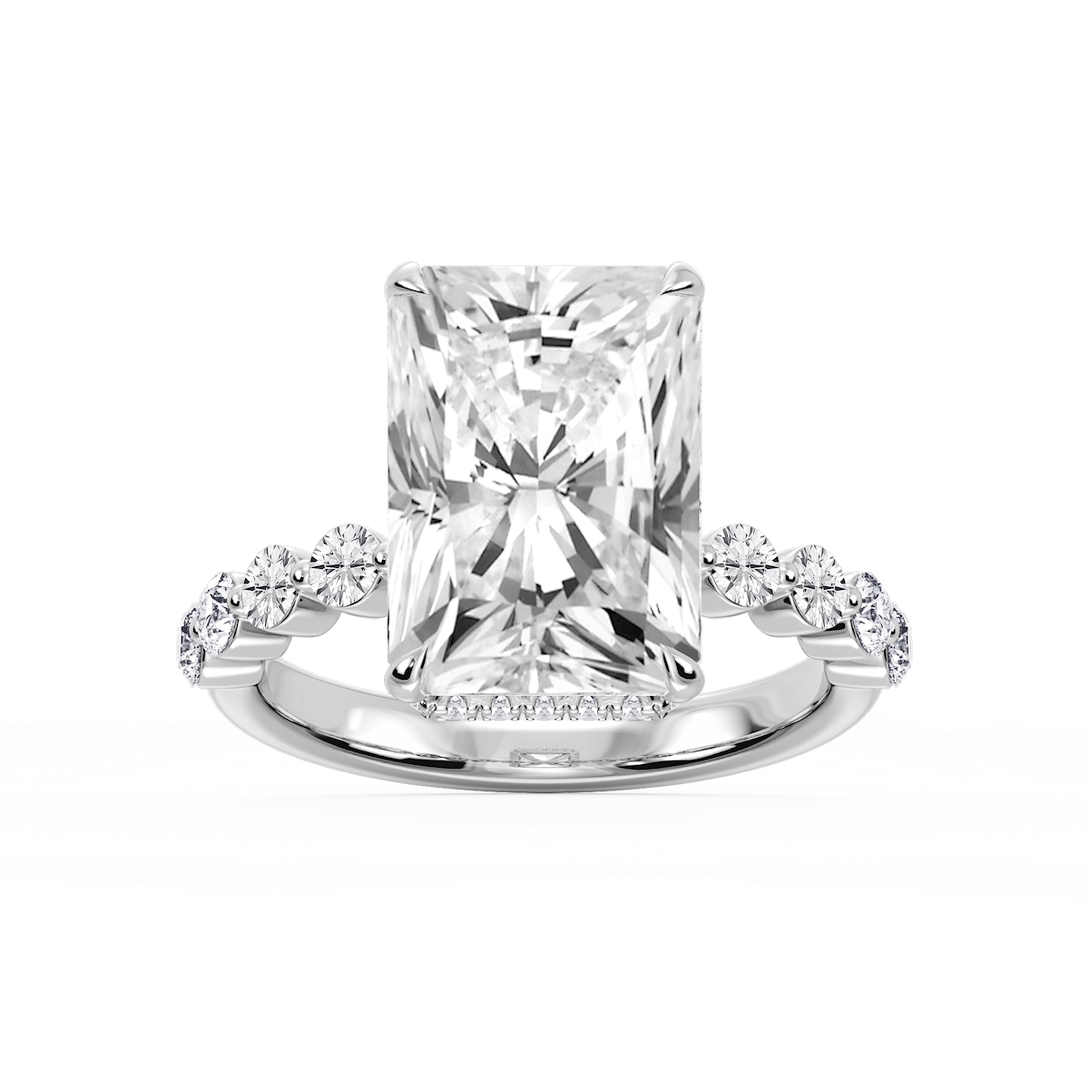 Melody Radiant Lab Grown Diamond Single Shared Prong Collar Hidden Halo Engagement Ring
