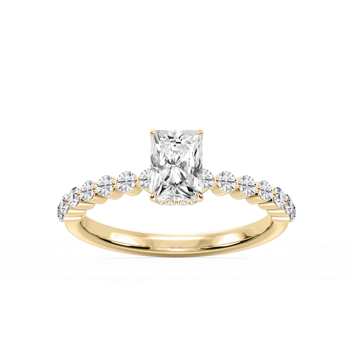 Melody Radiant Lab Grown Diamond Single Shared Prong Collar Hidden Halo Engagement Ring