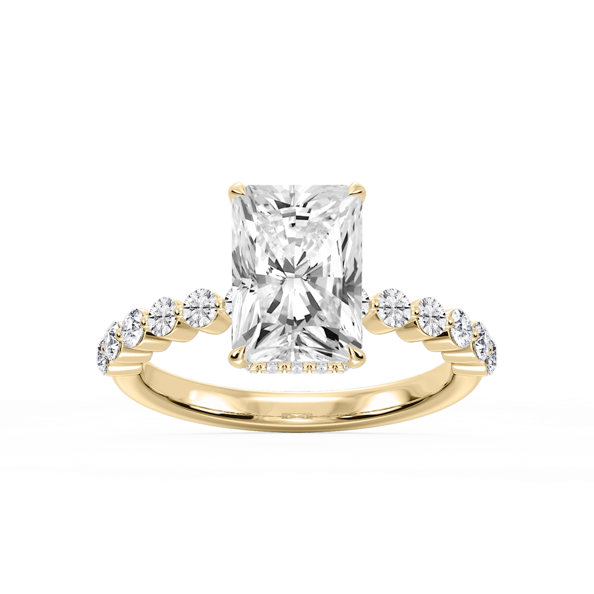 Melody Radiant Lab Grown Diamond Single Shared Prong Collar Hidden Halo Engagement Ring