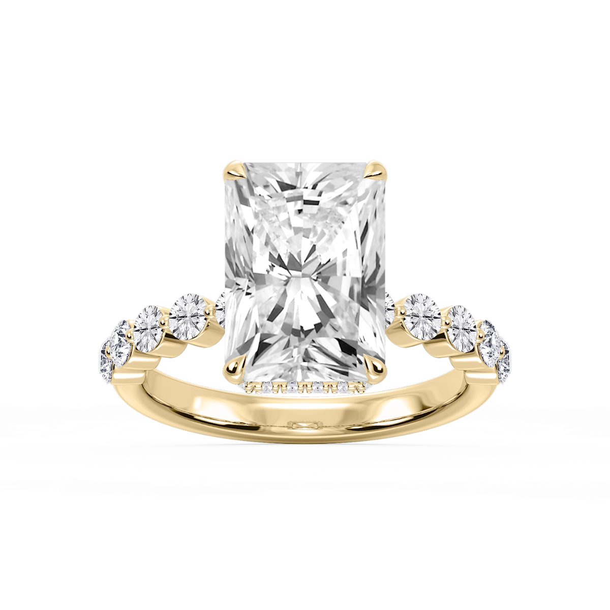 Melody Radiant Lab Grown Diamond Single Shared Prong Collar Hidden Halo Engagement Ring