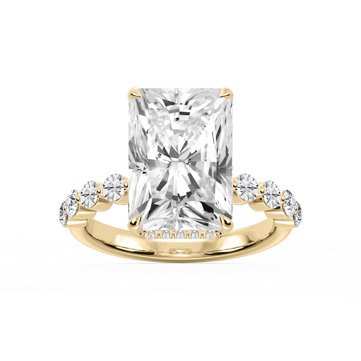 Melody Radiant Lab Grown Diamond Single Shared Prong Collar Hidden Halo Engagement Ring