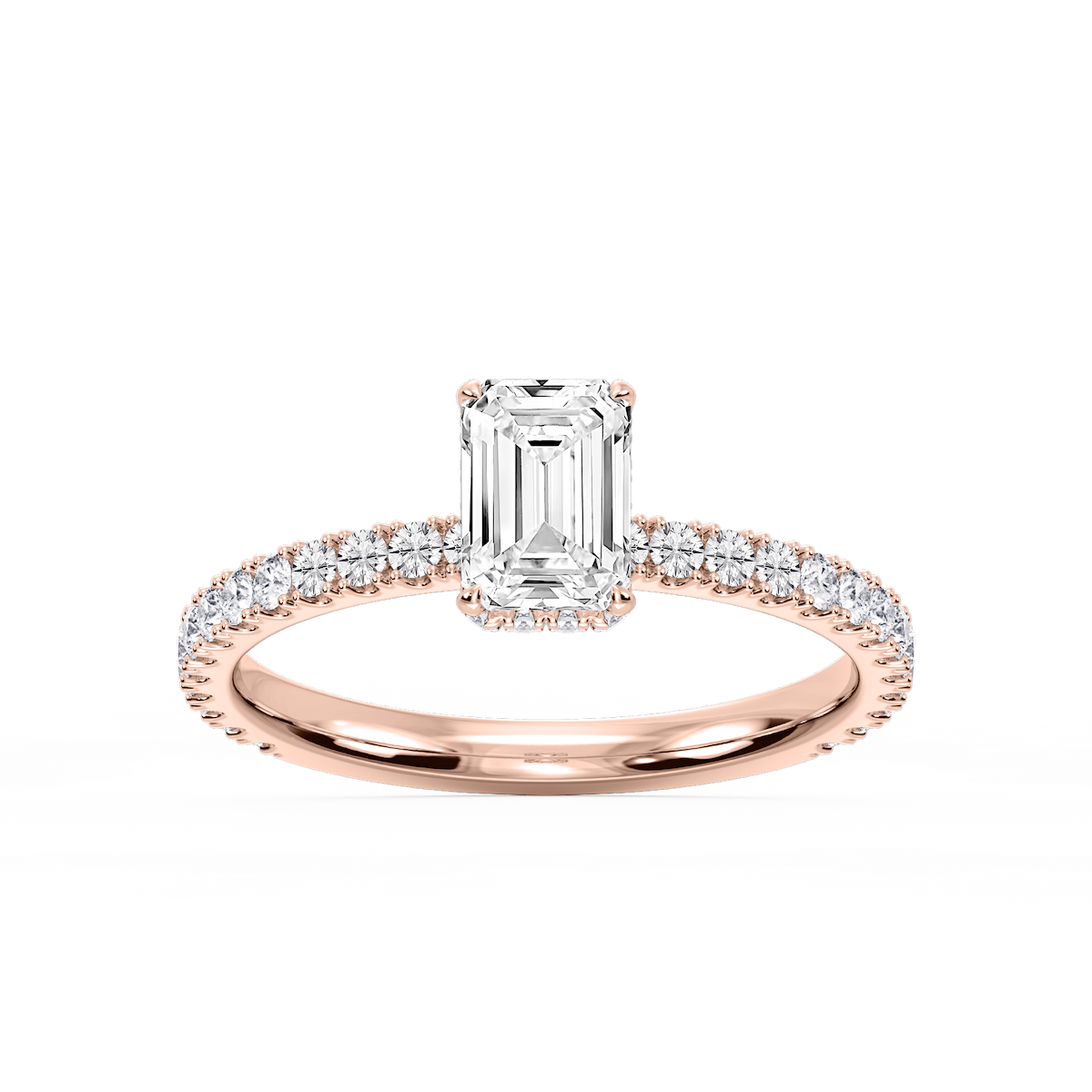 Michelle Emerald Lab Grown Diamond Pave Collar Claw Prong Side Stone Engagement Ring