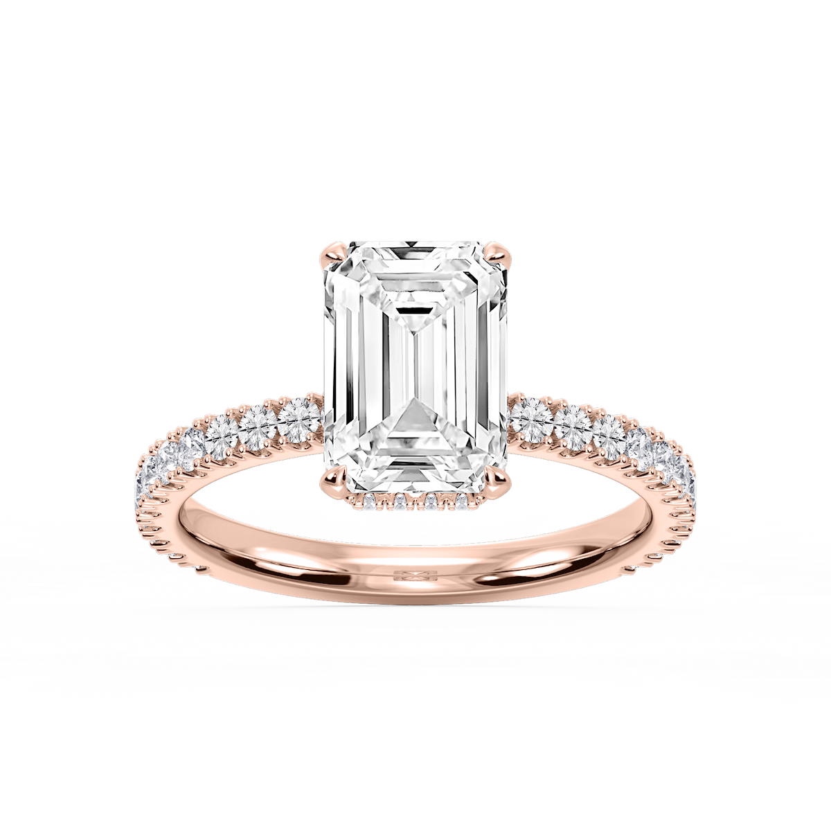 Michelle Emerald Lab Grown Diamond Pave Collar Claw Prong Side Stone Engagement Ring