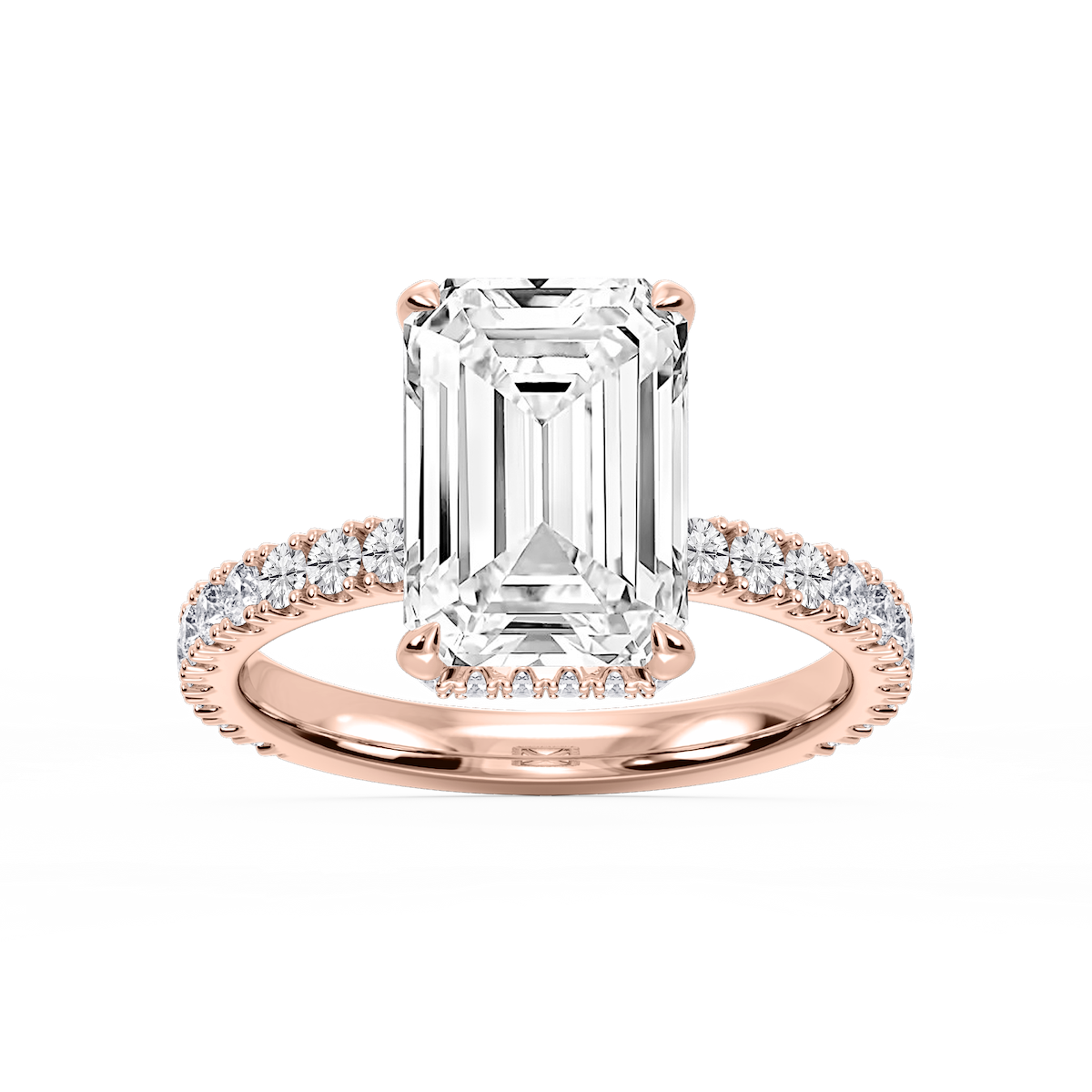 Michelle Emerald Lab Grown Diamond Pave Collar Claw Prong Side Stone Engagement Ring