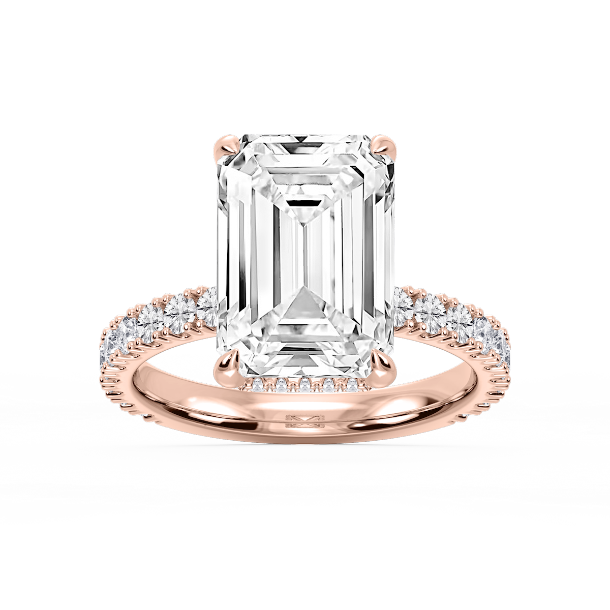 Michelle Emerald Lab Grown Diamond Pave Collar Claw Prong Side Stone Engagement Ring