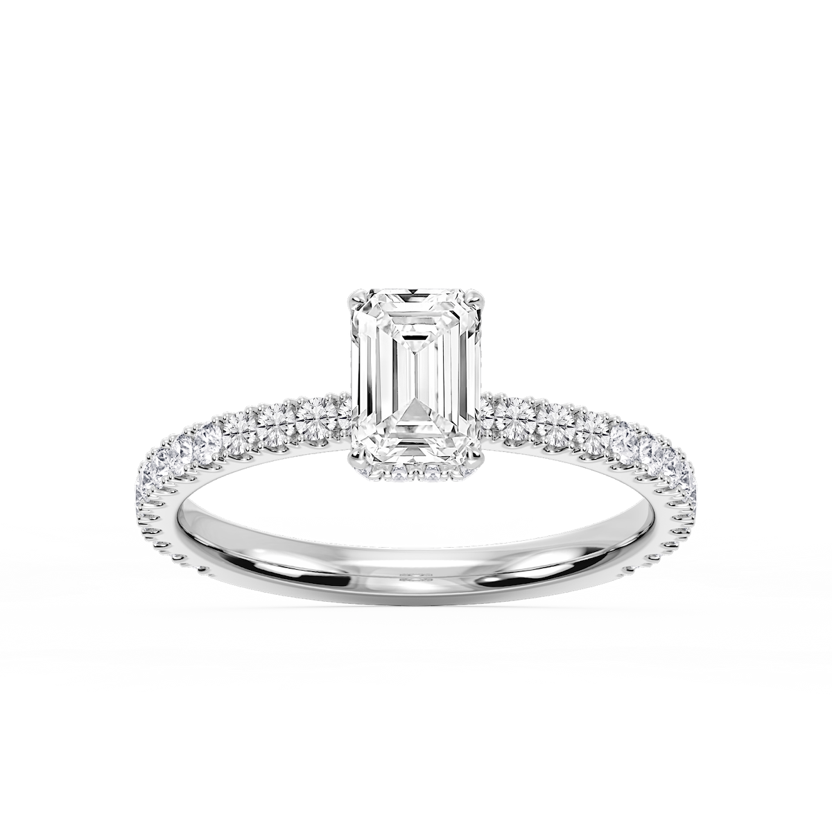 Michelle Emerald Lab Grown Diamond Pave Collar Claw Prong Side Stone Engagement Ring