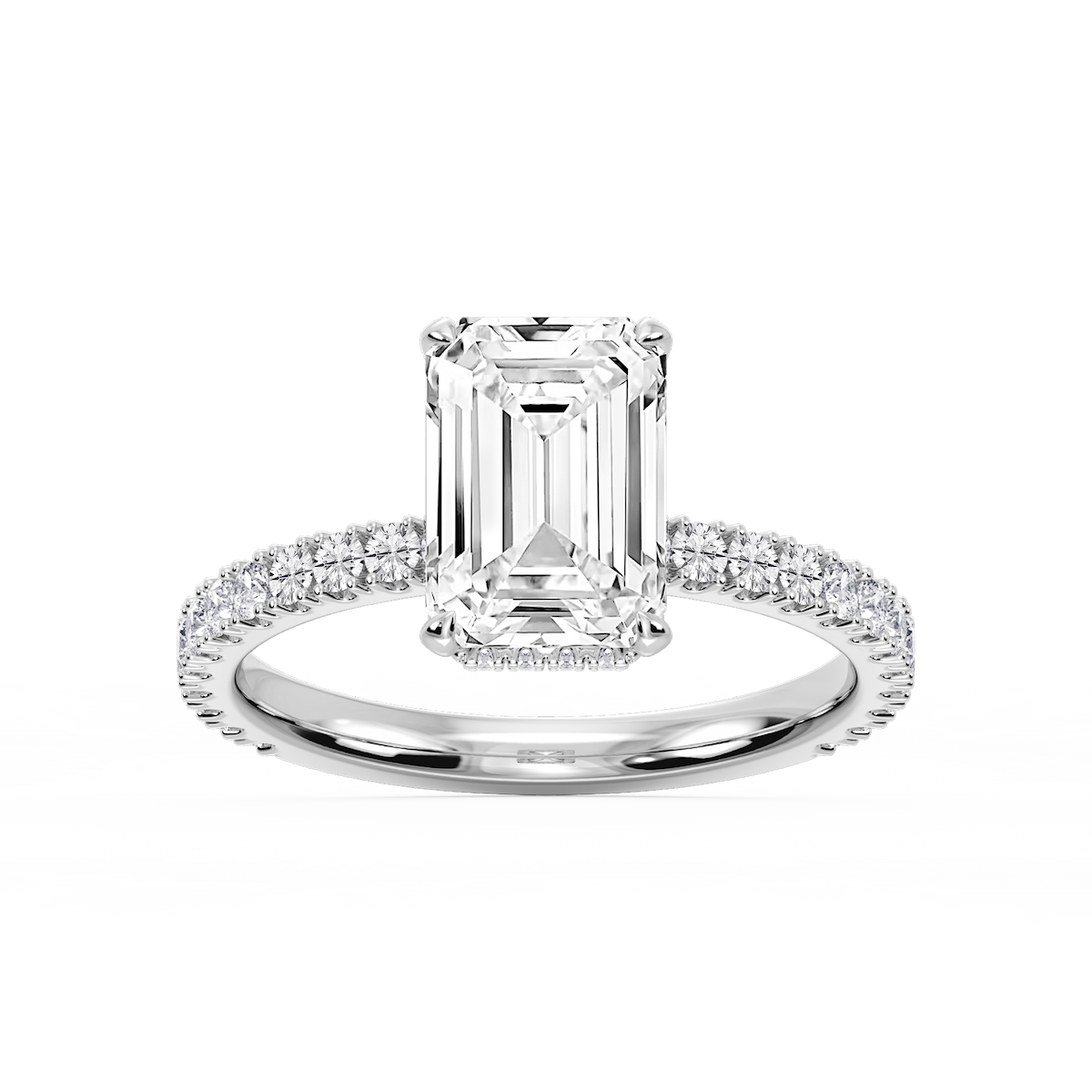 Michelle Emerald Lab Grown Diamond Pave Collar Claw Prong Side Stone Engagement Ring