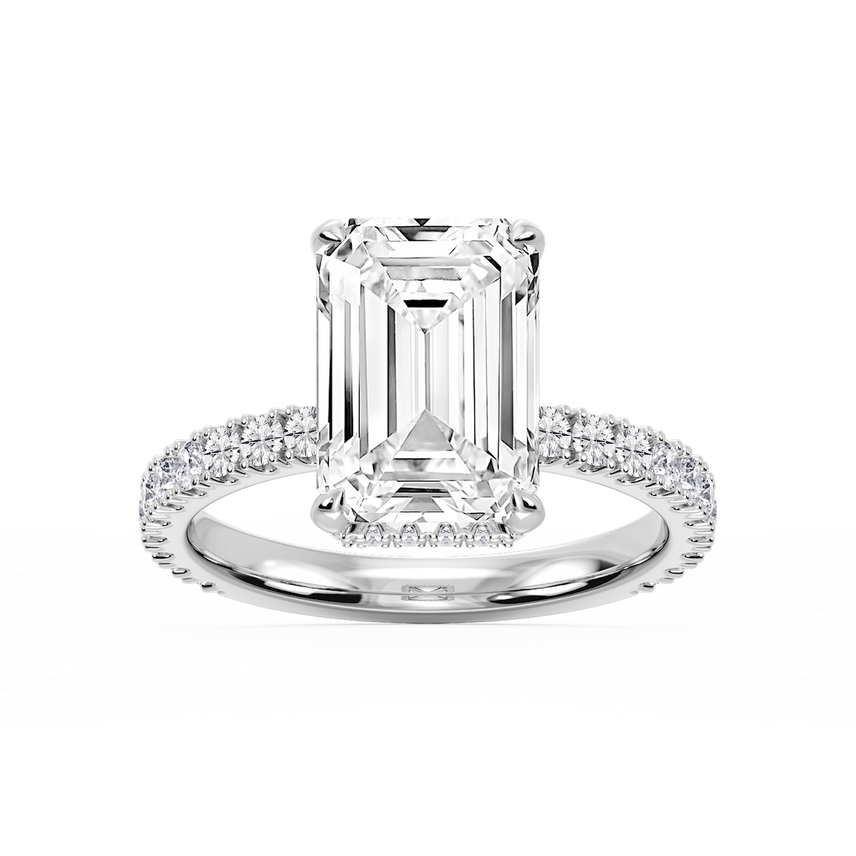 Michelle Emerald Lab Grown Diamond Pave Collar Claw Prong Side Stone Engagement Ring