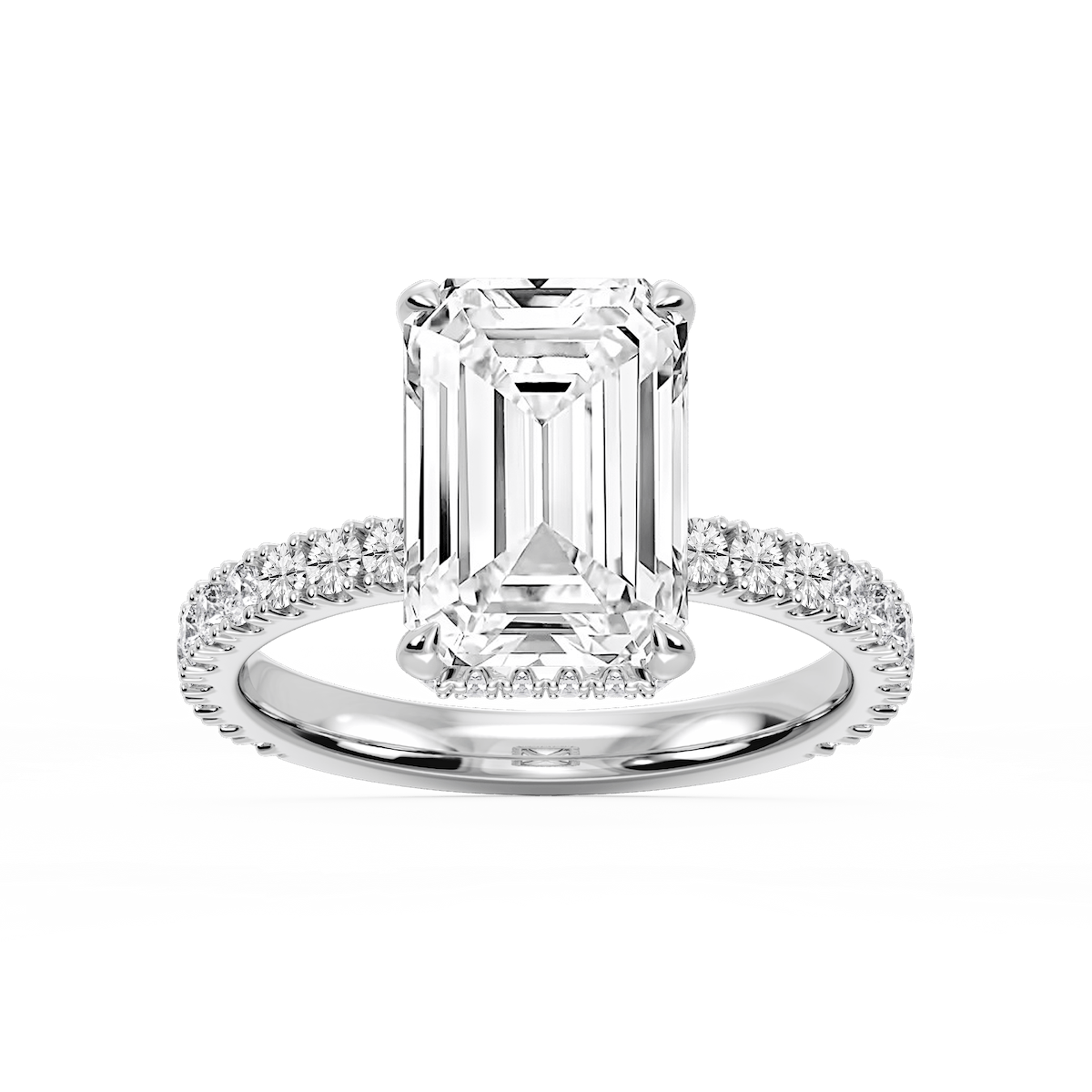 Michelle Emerald Lab Grown Diamond Pave Collar Claw Prong Side Stone Engagement Ring