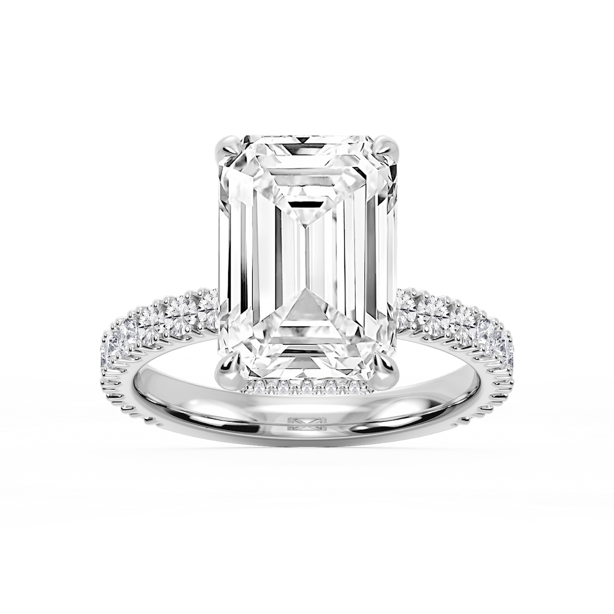 Michelle Emerald Lab Grown Diamond Pave Collar Claw Prong Side Stone Engagement Ring