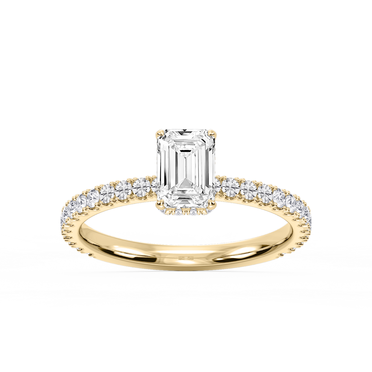 Michelle Emerald Lab Grown Diamond Pave Collar Claw Prong Side Stone Engagement Ring