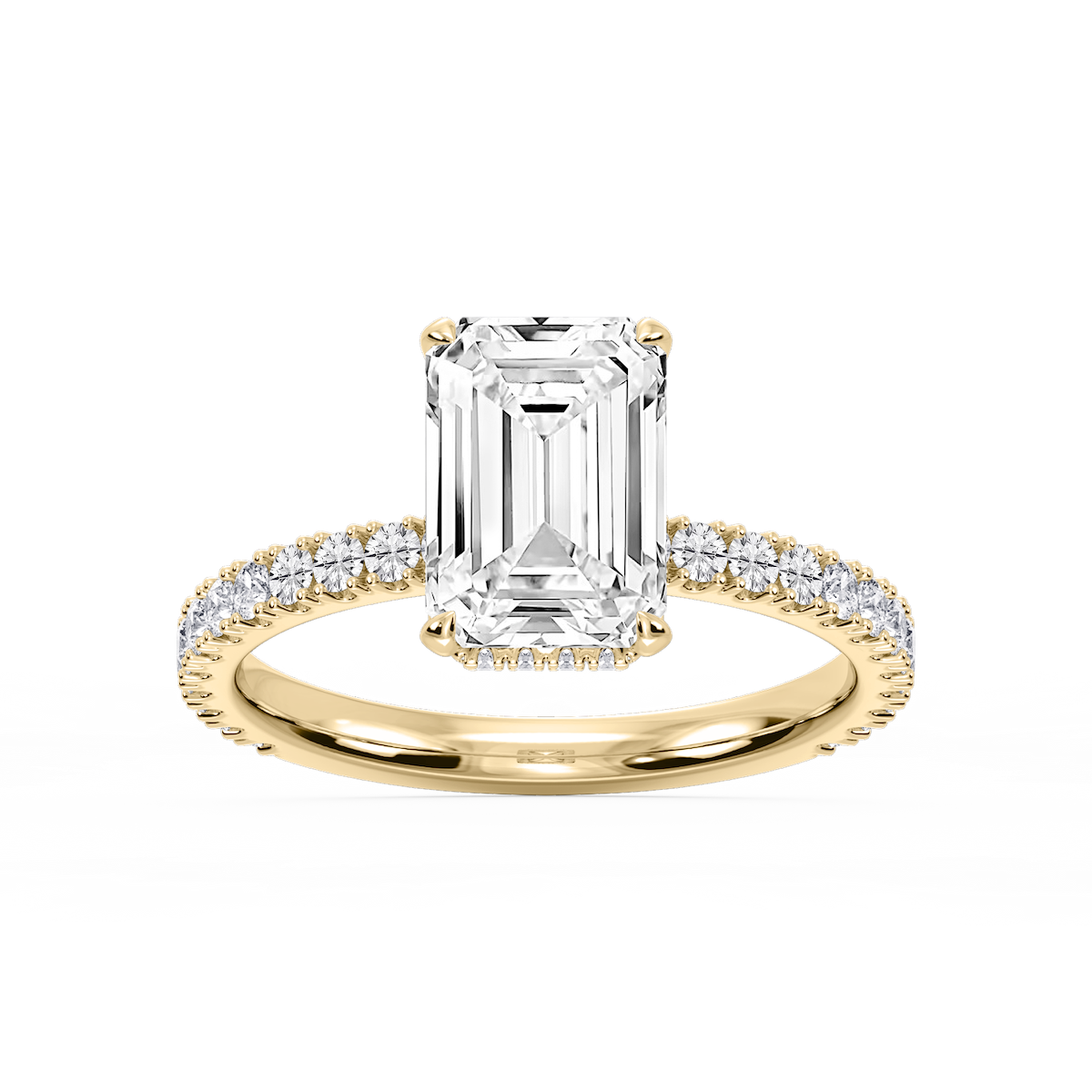 Michelle Emerald Lab Grown Diamond Pave Collar Claw Prong Side Stone Engagement Ring