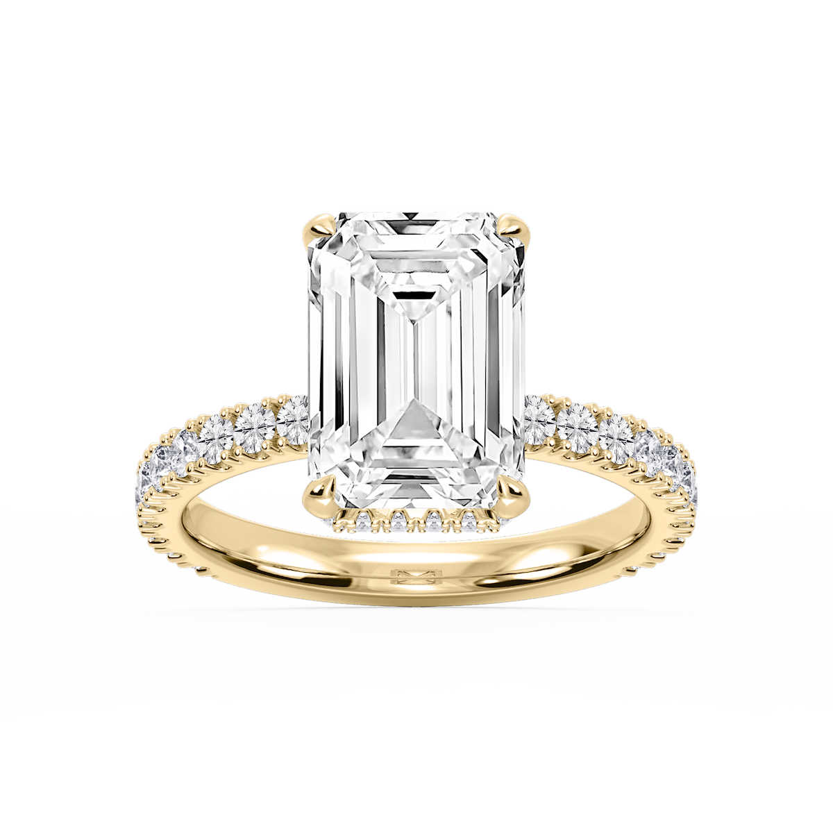 Michelle Emerald Lab Grown Diamond Pave Collar Claw Prong Side Stone Engagement Ring