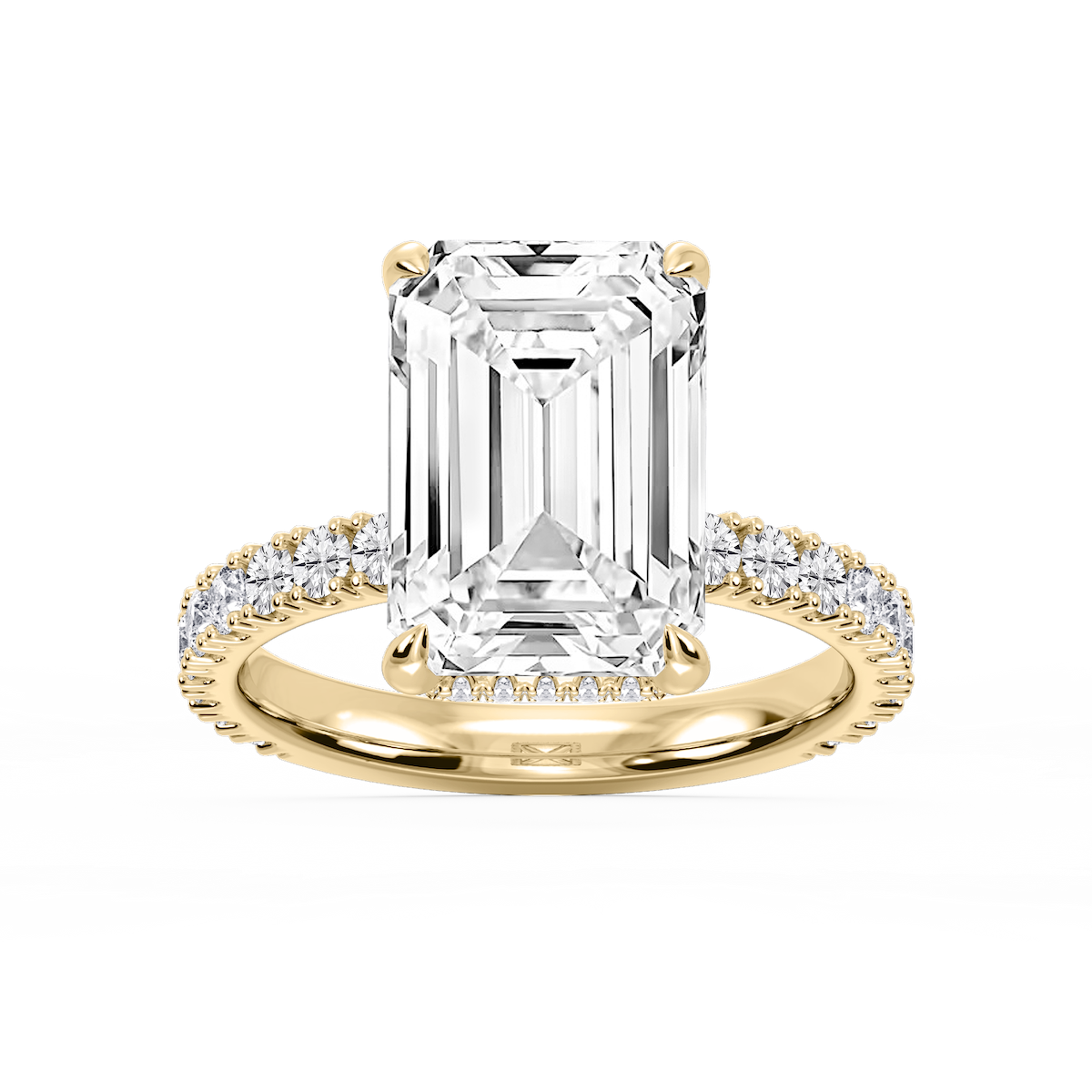 Michelle Emerald Lab Grown Diamond Pave Collar Claw Prong Side Stone Engagement Ring
