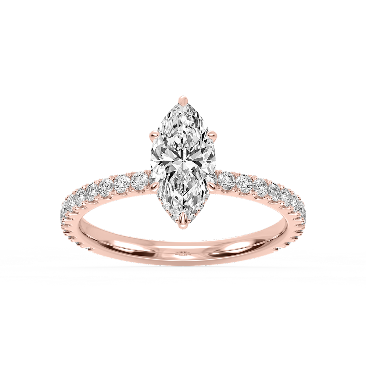 Michelle Marquise Lab Grown Diamond Pave Collar Claw Prong Side Stone Engagement Ring
